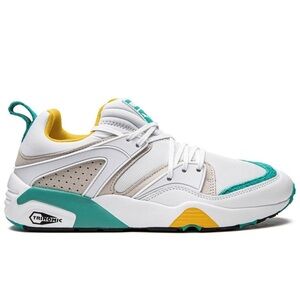 NWT Puma Blaze of Glory Retro white Sneakers Leather shoes teal accents NEW